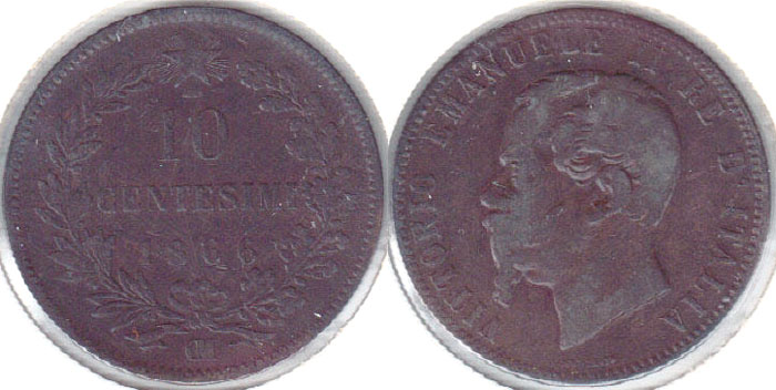 1866 OM Italy 10 Centesimi A002938